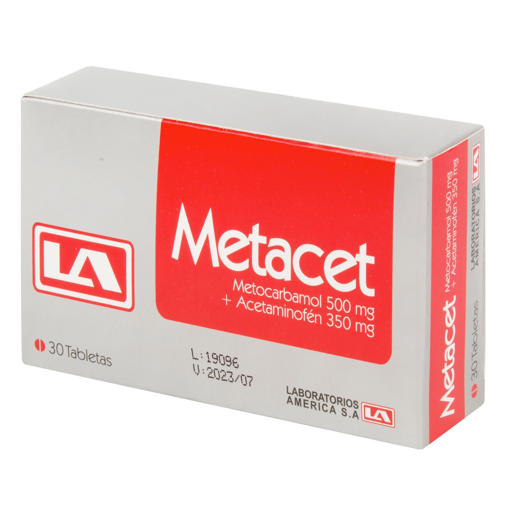 Metacet (Acetaminofen+Metocarbamol) 500 Mg/350 Mg Caja x 30 Tabletas (Lab America)