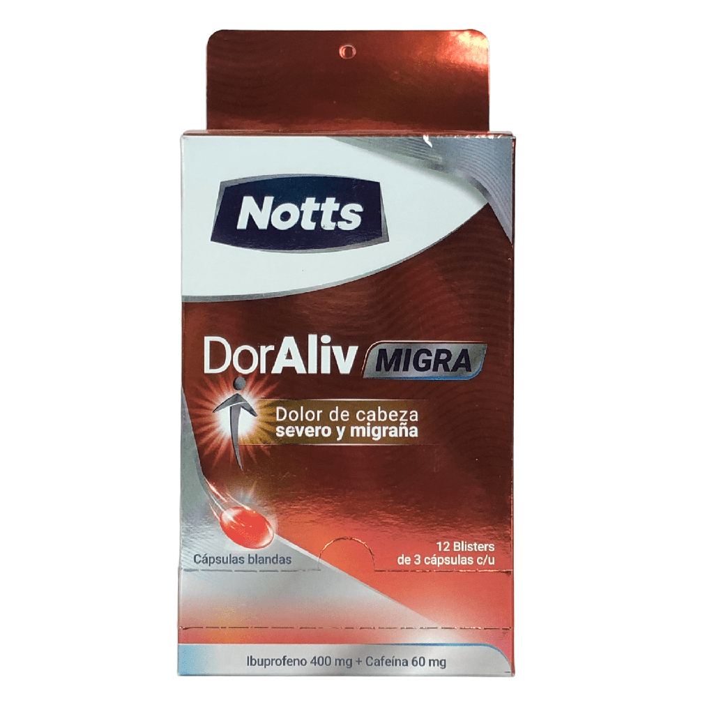 DorAliv Migra (Ibuprofeno+Cafeina)400/60 Mg Caja x 36 Capsulas Blanda(Vivunt)