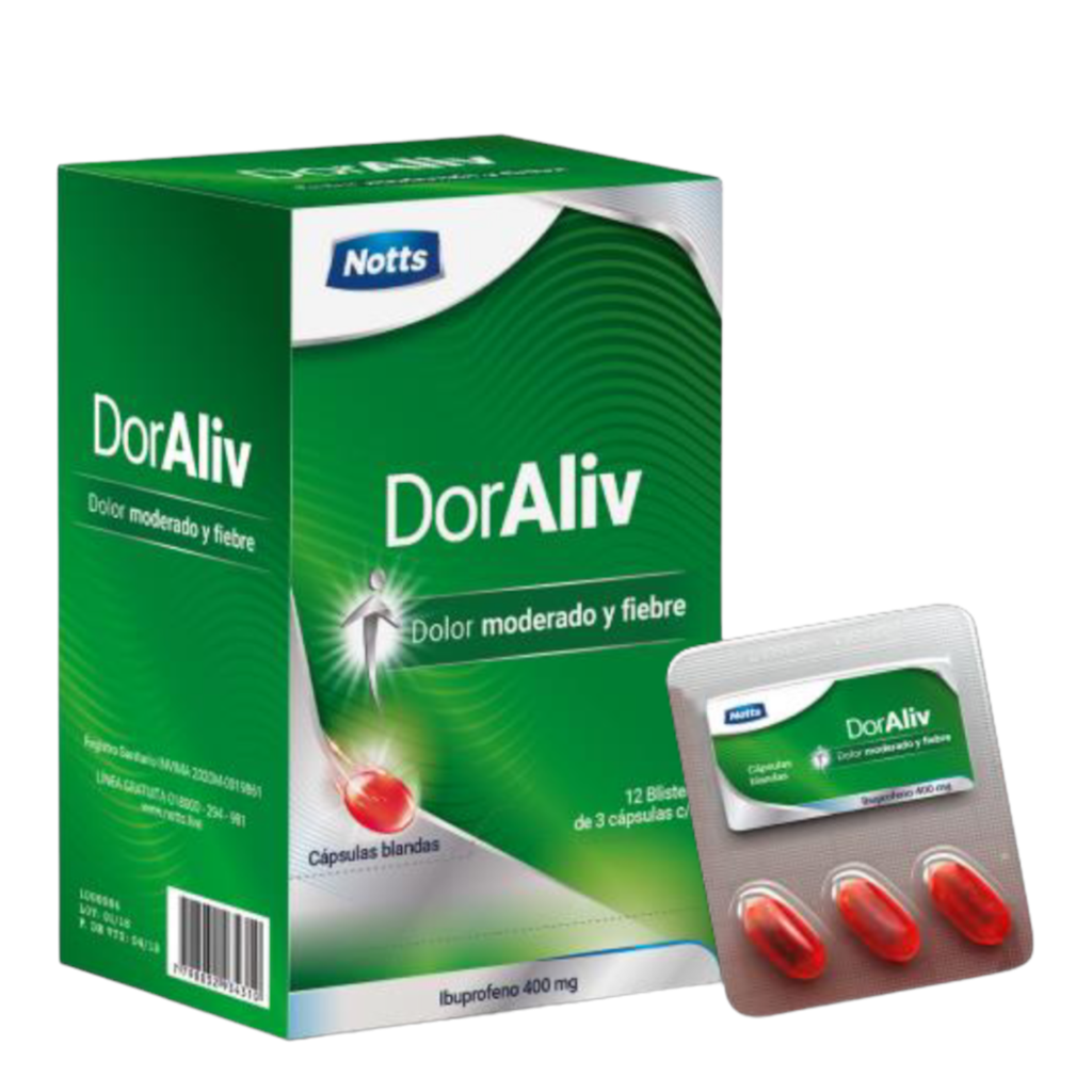 Bonificado DorAliv(Ibuprofeno)400 Mg Caja x 36 Capsulas Blanda(Vivunt)