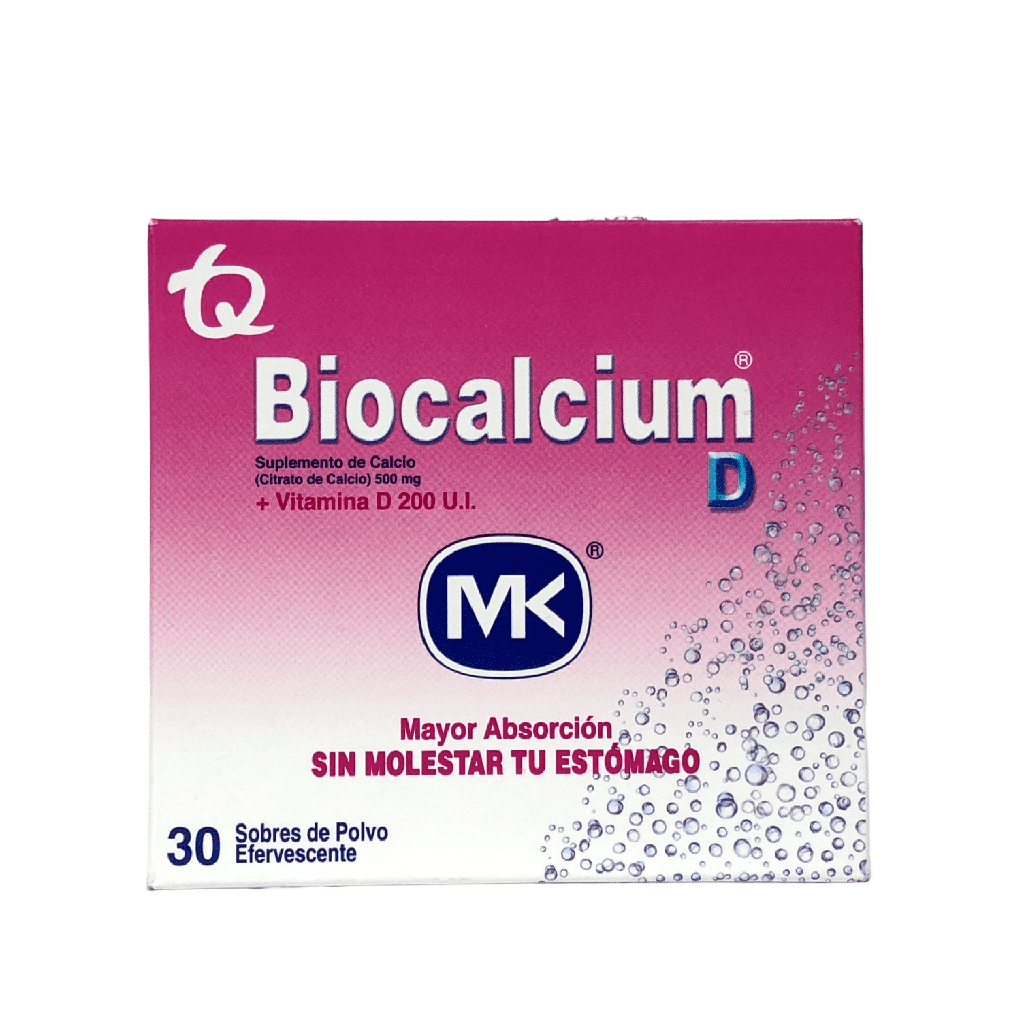 Biocalcium D (Calcio+Vitamina D) 500/200 Mg Polvo Efervescente Caja x 30 Sobres Und (Tecnoquimicas)