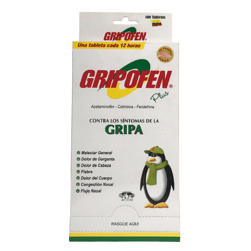 Gripofen Plus (Acetaminofen+Fenilefrina+Cetirizina) Caja x 100 Tabletas (Lab.Seres)