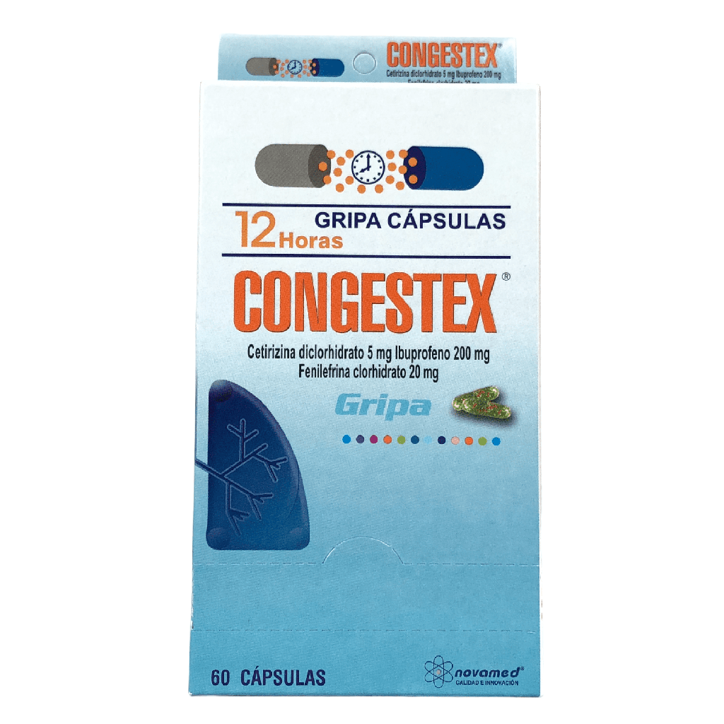 Congestex Gripa (Cetirizina+Ibuprofeno+Fenilefrina) Caja x 60 Capsulas Und (Novamed)