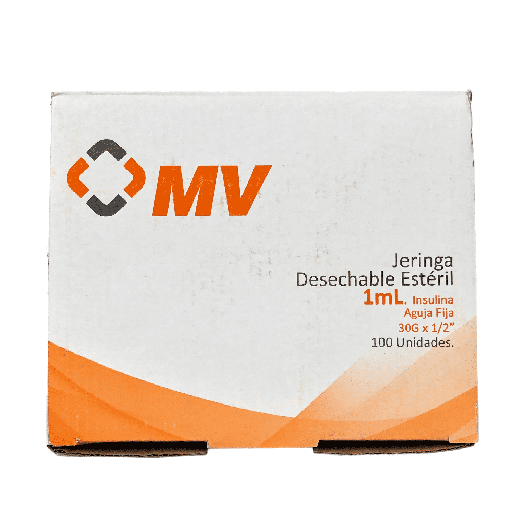 Jeringa Desechable Insulina 1 Ml Tapa Naranja Aguja 30 x 1/2 3 Partes Caja x 100 Unds (Impormedicas MV)