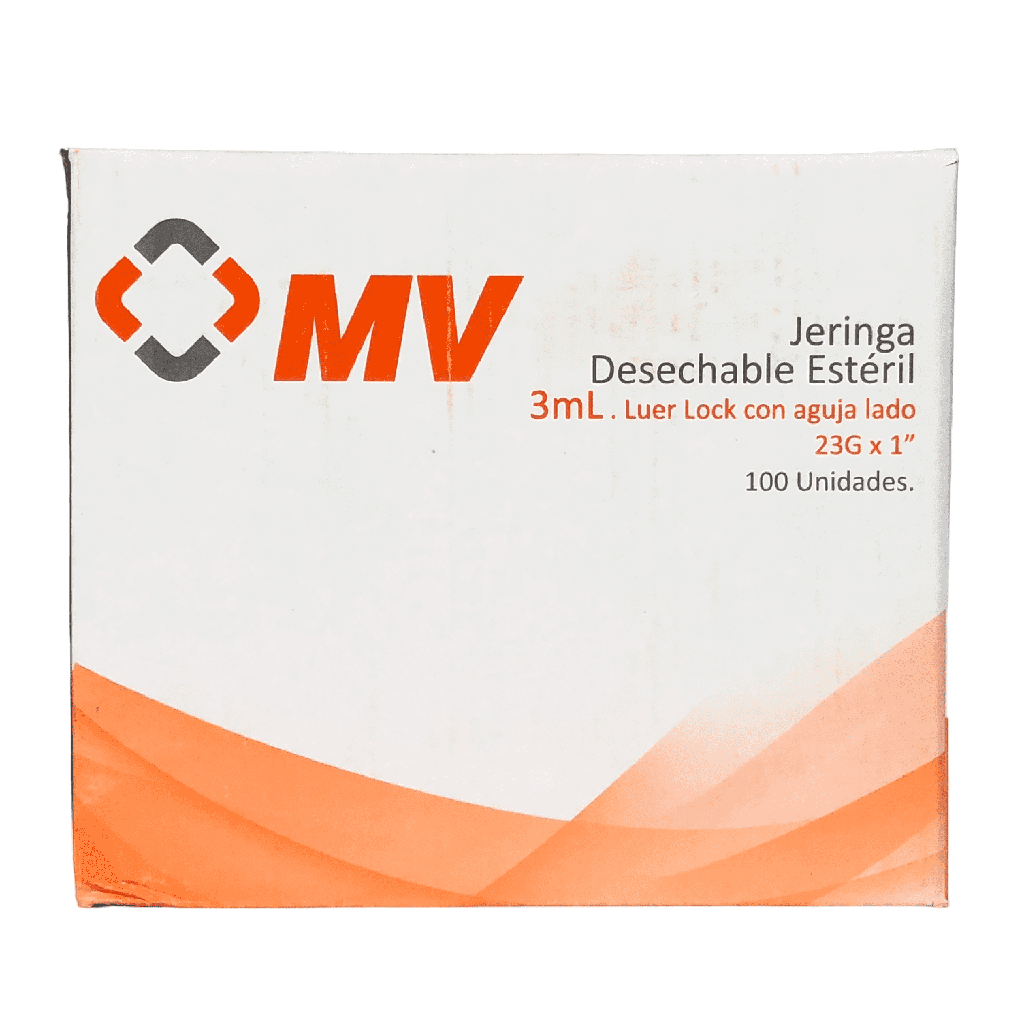 Jeringa Desechable 3 Ml Aguja 23 x 1 3 Partes Caja x 100 Unds (Impormedicas MV)