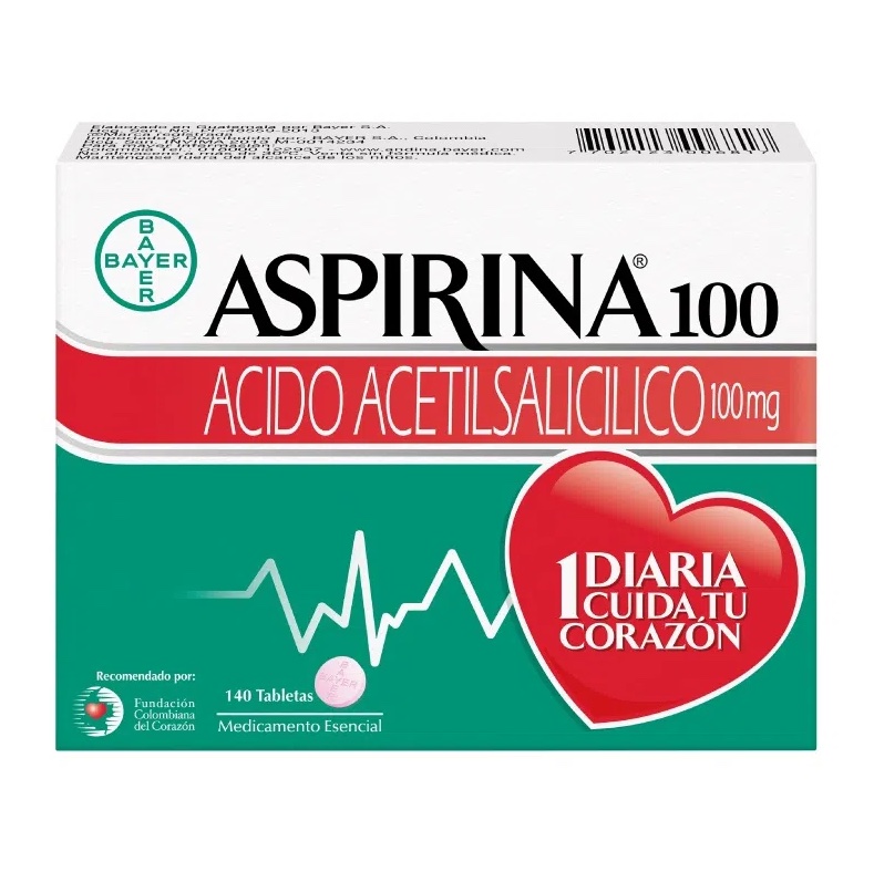 Aspirina (Acido Acetilsalicilico) 100 Mg Caja x 140 Tabletas (Bayer)