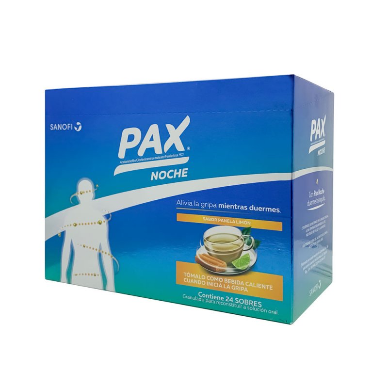 Pax Noche Panela/Limon (Acetaminofen+Fenilefrina+Clorfeniramina) Caja x 24 Sobres (Eurofarma)