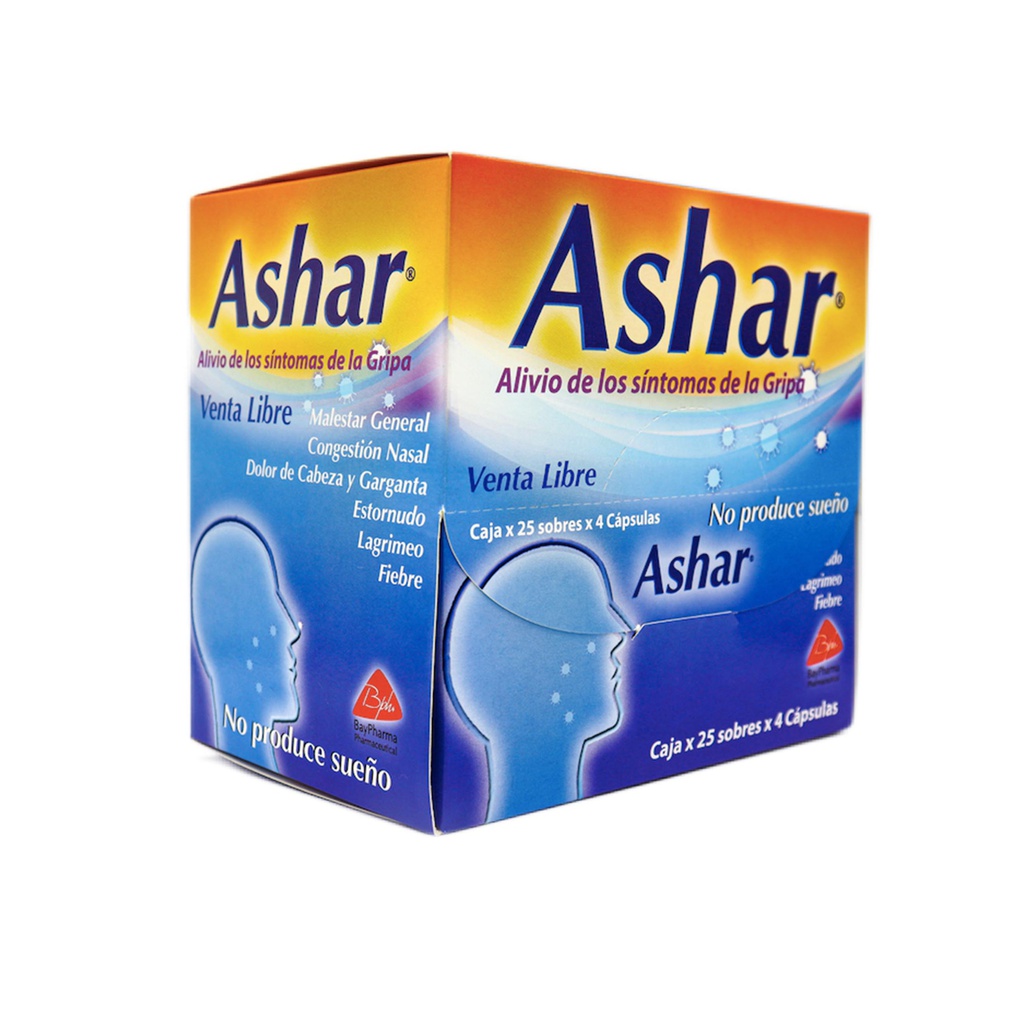 Ashar(Acetaminofen+Cetirizina+Fenilefrina+Cafeina)Capsulas Caja x 100 (Memphis)