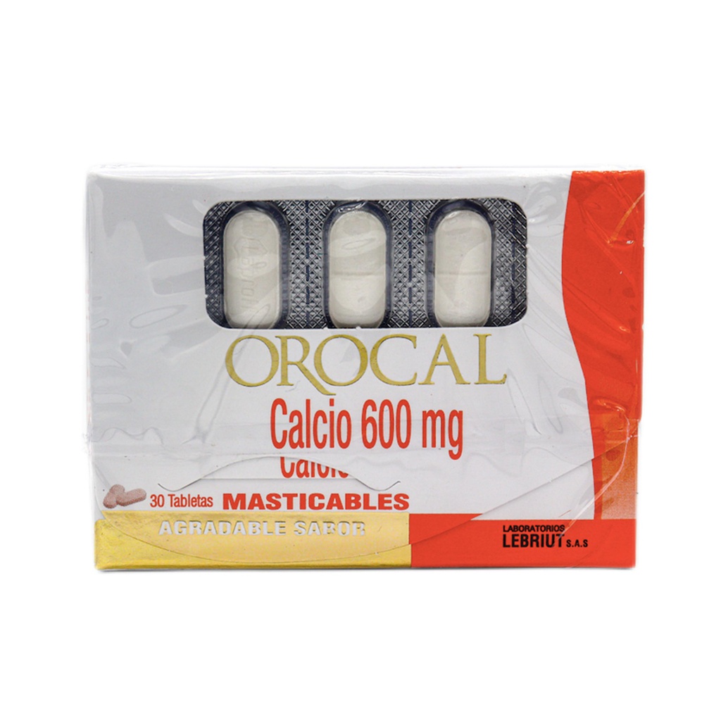 Orocal Calcio 600mg Tabletas Masticables Caja x30 (Lebriut)