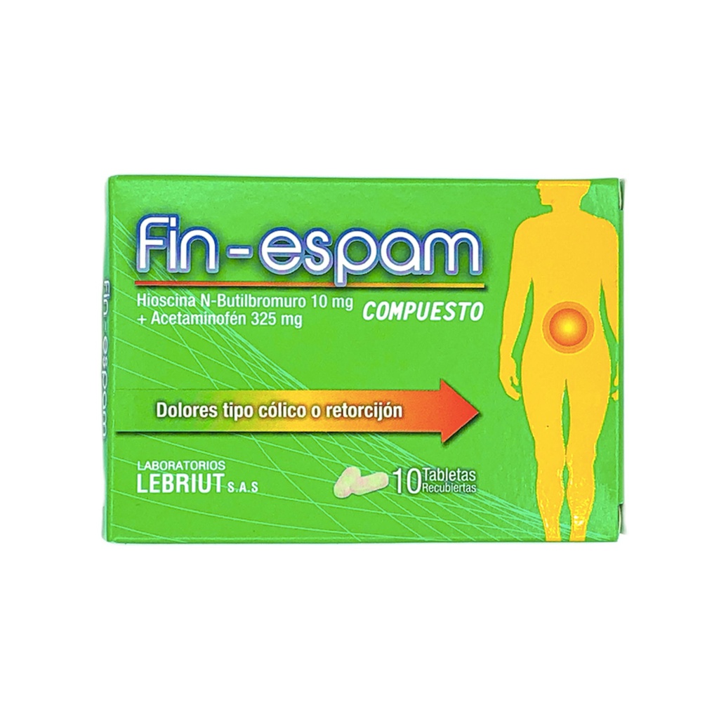 Fin-Espam Compuesto(Hioscina N ButilBromuro+Acetaminofen)10/325mg Caja x 10 Tabletas(Lebriut)