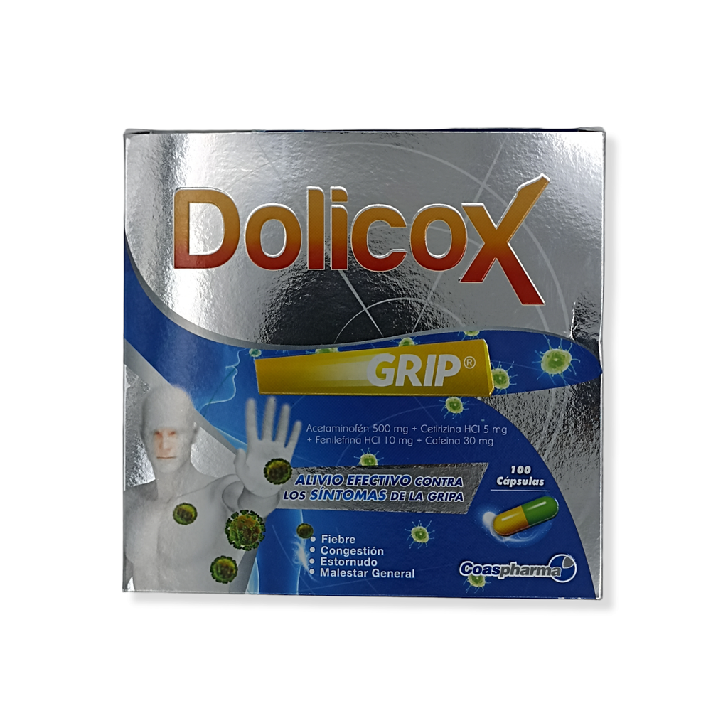 Dolicox grip(Acetaminofen+Cafeina+Cetirizina+Fenilefrina)Caja x 100 Capsulas(MedicBrand)