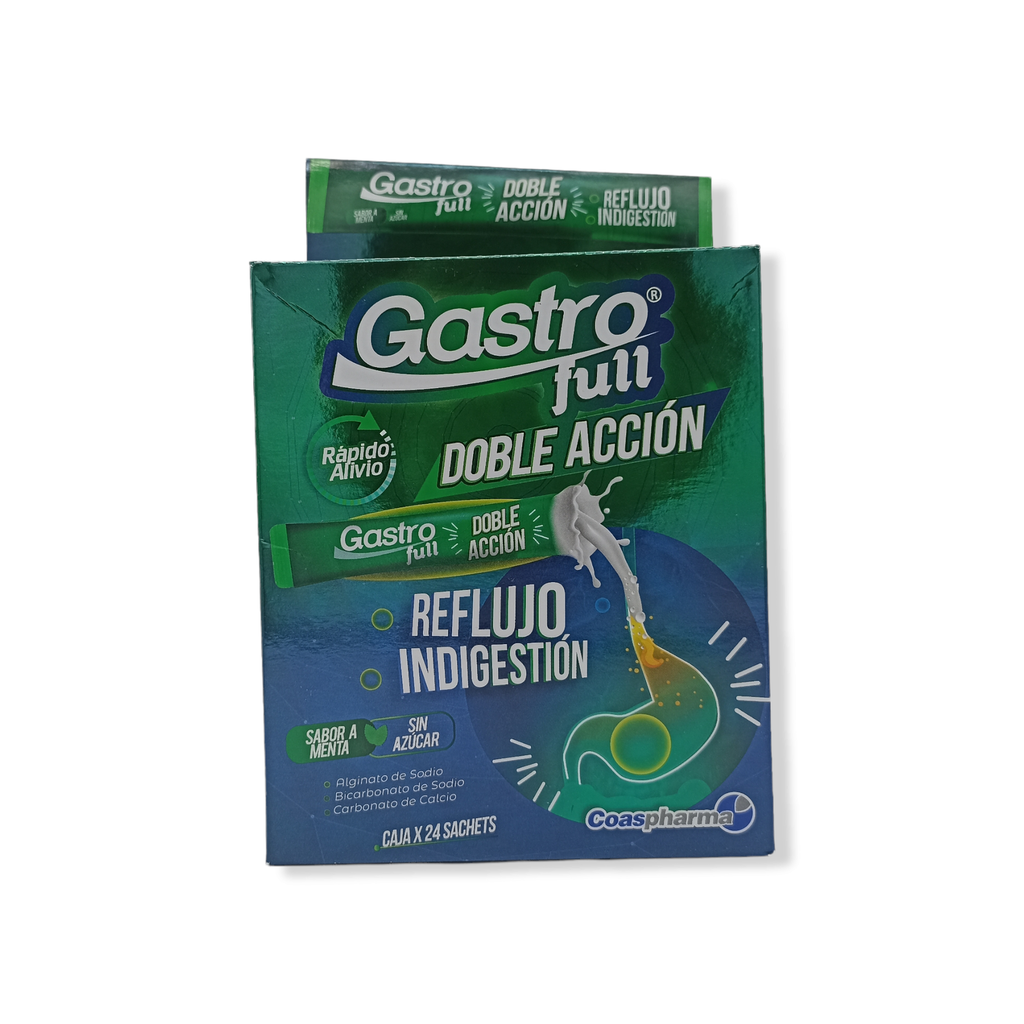 Gastrofull Doble Acción Sabor Menta Sin Azucar Caja x 24 Sobres x 10 ml c/u (Coaspharma)