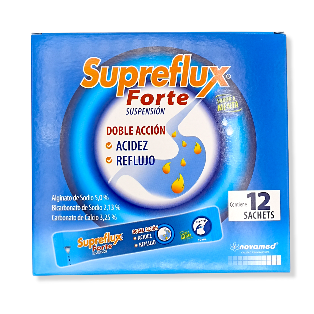 Supreflux Forte(Alginato+Bicarbonato+Carbonato De Calcio)caja x 12 Sobres(Novamed)