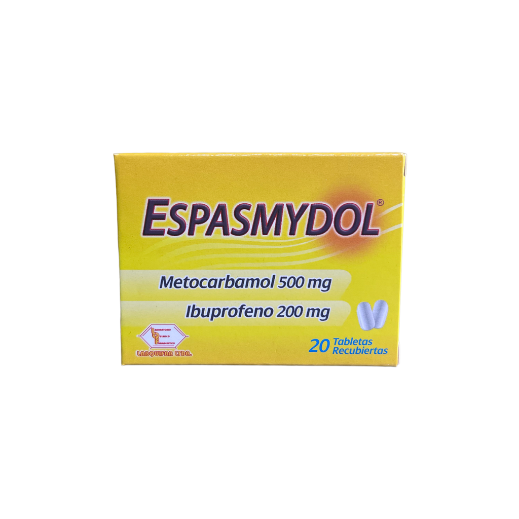 Espasmydol(Metocarbamol+Ibuprofeno)500/200 Mg Caja x 20 Tabletas(Labquifar)