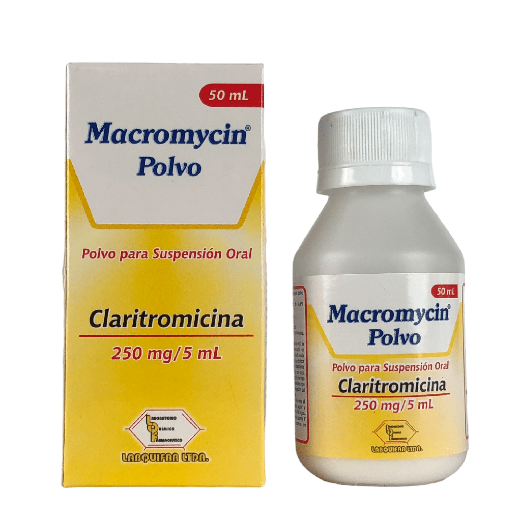 Macromycin (Claritromicina) 250 Mg/5Ml Polvo Suspension  Frasco x 50 Ml(Labquifar)