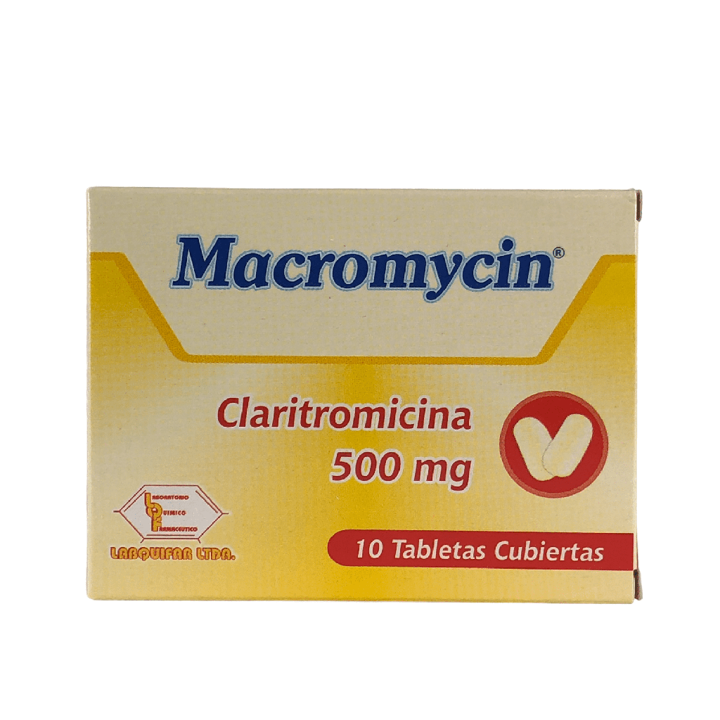 Macromycin (Claritromicina) 500 Mg Caja x 10 Tabletas(Labquifar)