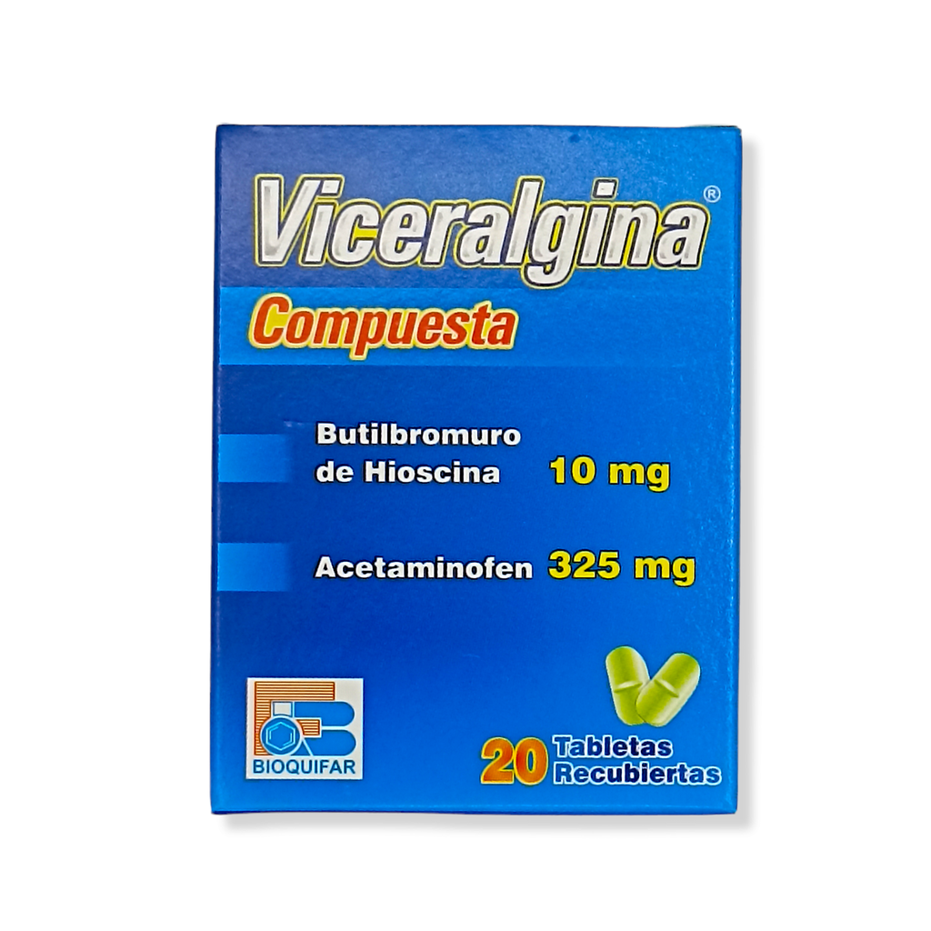 ​​Viceralgina Compuesta (Hioscina+Acetaminofen) 10/325 Mg Caja x 20 Tabletas (Bioquifar)