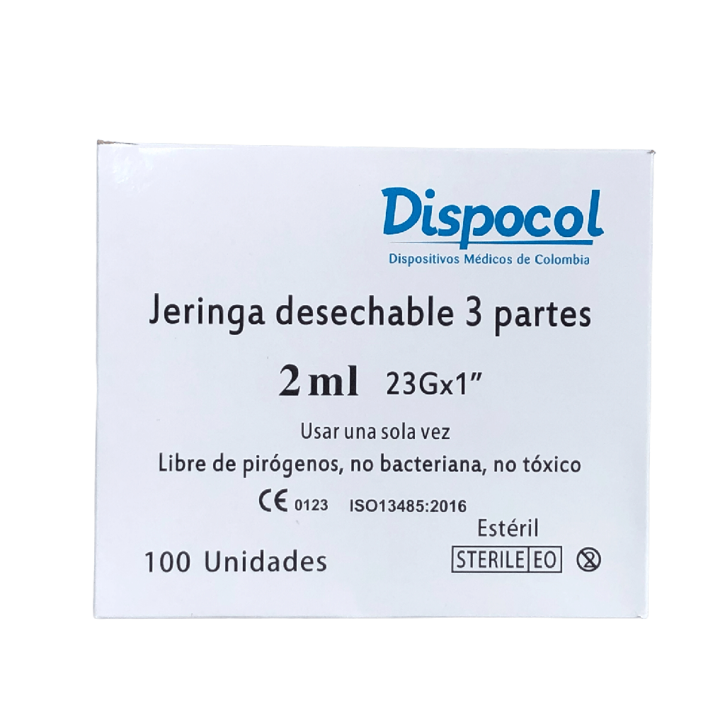 Jeringa Desechable 2 Ml Con Aguja 23G X 1 Caja X 100 Und (Dispocol)