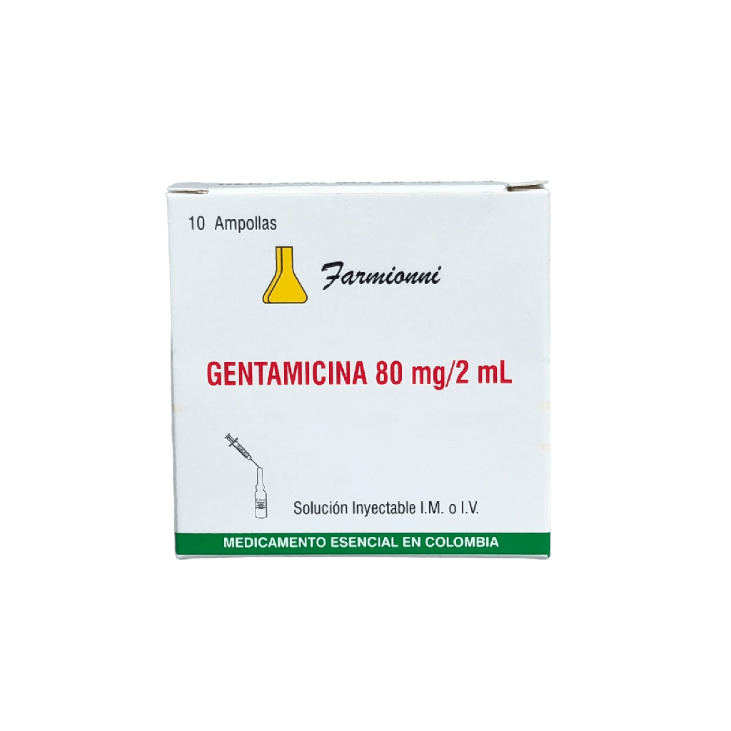 Gentamicina 80 Mg Solucion Inyectable Caja x 10 Ampollas x 2 Ml Und (Farmionni)