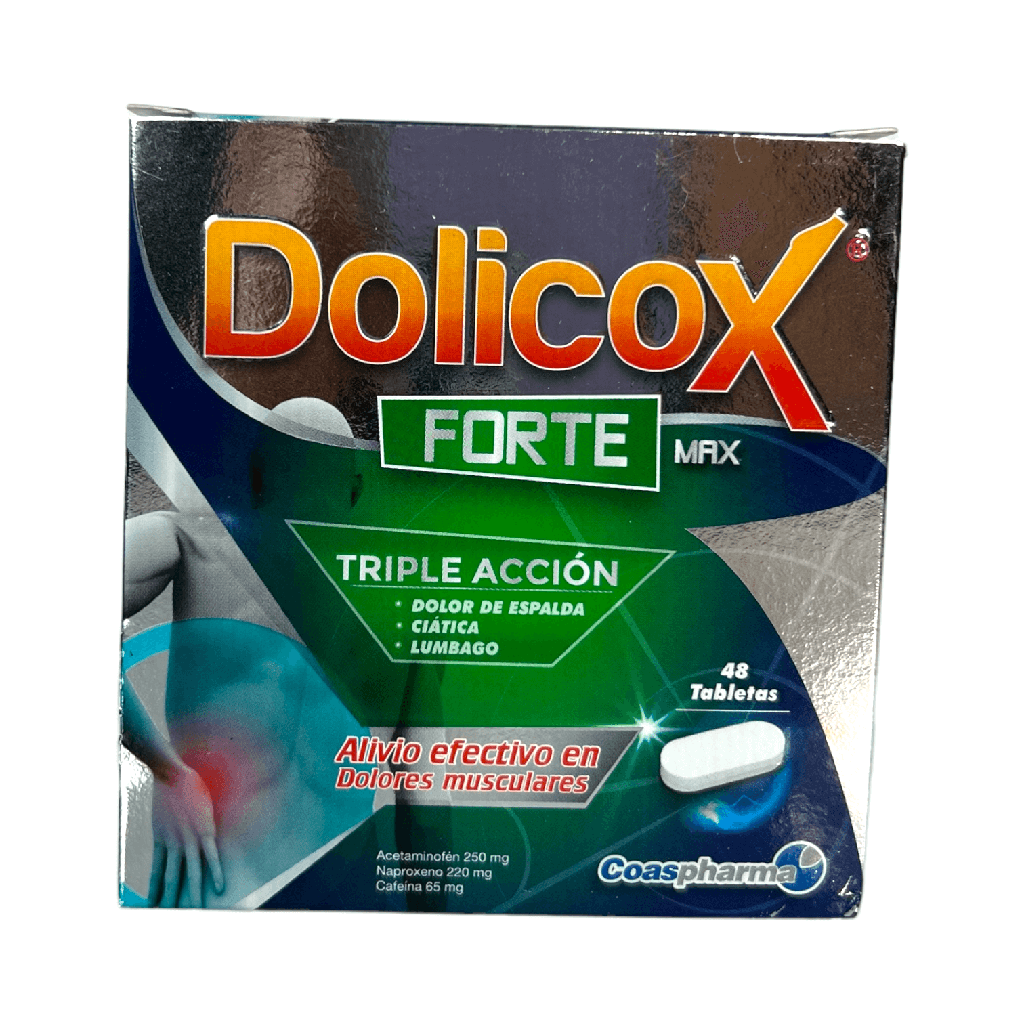 Dolicox Forte Max(Acetaminofen+Naproxeno+Cafeina)250/220/65 Mg Caja x 48 Tabletas(Coaspharma)