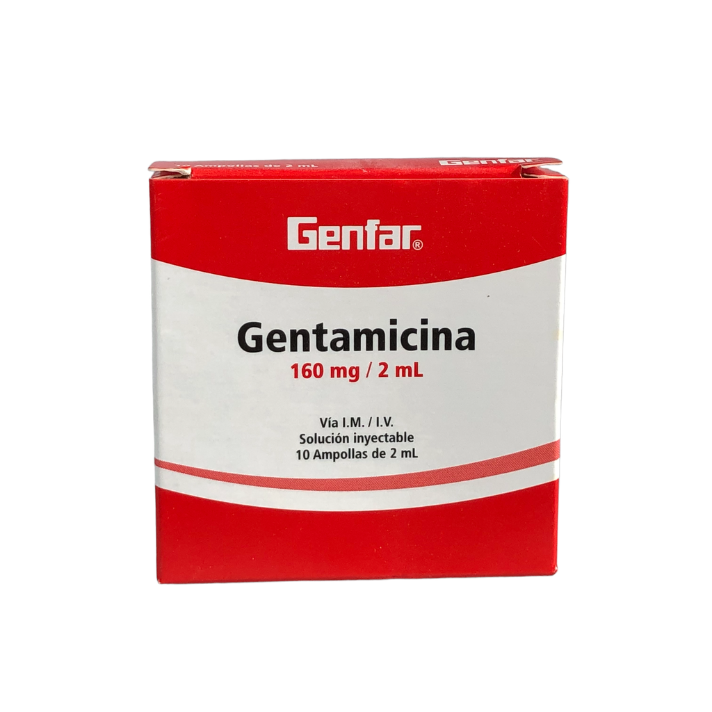 Gentamicina 160 Mg/2Ml Solucion Inyectable Caja x 10 Ampollas Und (Genfar)