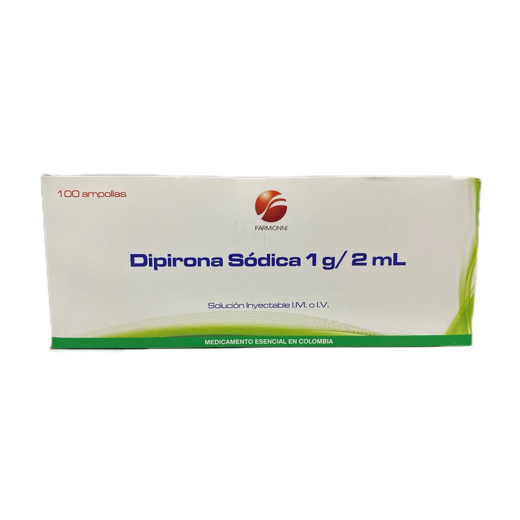 Dipirona Sodica 1G Solucion Inyectable Caja x 100 Ampollas x 2 Ml (Farmionni)