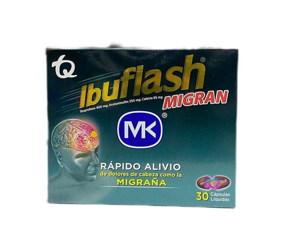 Ibuflash Migran (Ibuprofeno+Acetaminofen+Cafeina) Mg Caja x 30 Capsulas Und (Tecnoquimicas)