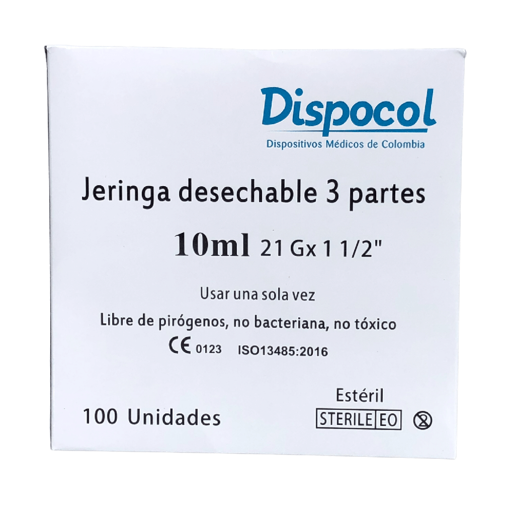 Jeringa Desechable 10 Ml Aguja 21G x 1 1/2 Caja x 100 Und (Dispocol)