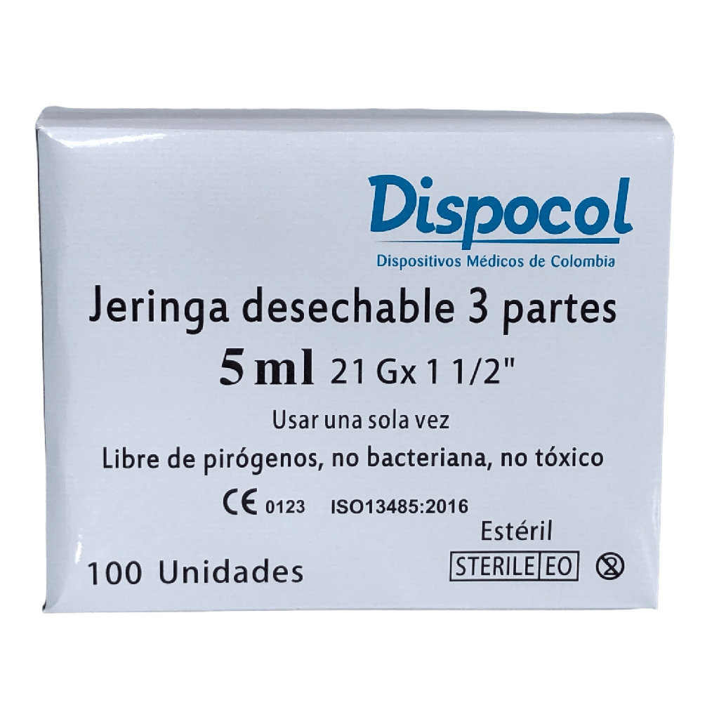 Jeringa Desechable 5 Ml Con Aguja 21G X 1 1/2 Caja X 100 Und (Dispocol)