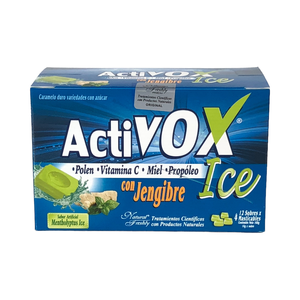 Activox Ice Jengibre Mentholyptus Caja x 12 Sobres x 4 Tabletas Masticable (Natural Freshly)