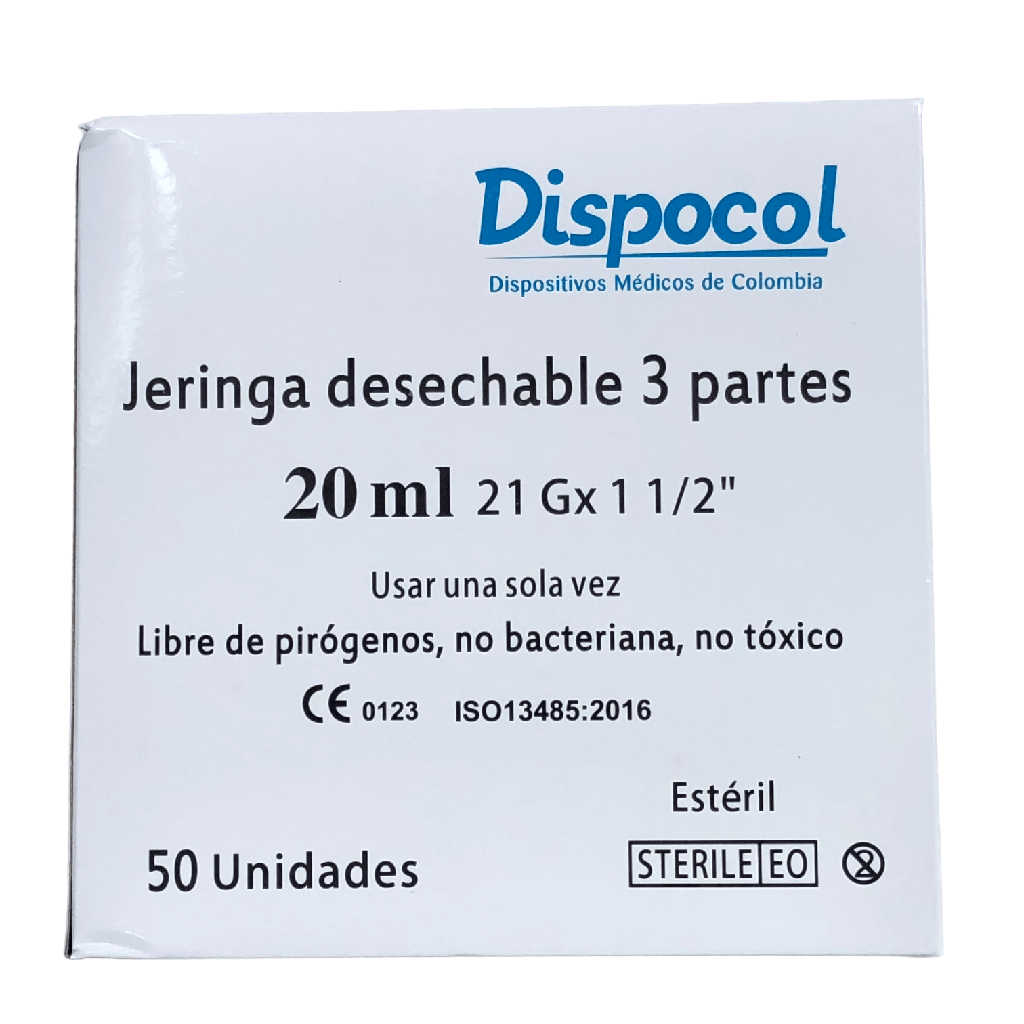 Jeringa Desechable 20 Ml Con Aguja 21G X 1 1/2 Caja X 50 Und (Dispocol)