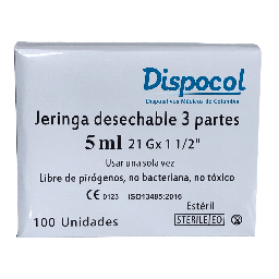 [7709990750942] Jeringa Desechable 5 Ml Con Aguja 21G X 1 1/2 Caja X 100 Und (Dispocol)