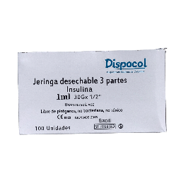 [7709990750928] Jeringa Desechable 1 Ml Insulina Con Aguja 30G X 1/2 Tapa Naranja Caja X 100 Und (Dispocol)