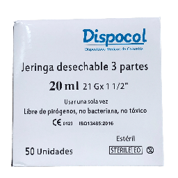 [7709990750959] Jeringa Desechable 20 Ml Con Aguja 21G X 1 1/2 Caja X 50 Und (Dispocol)