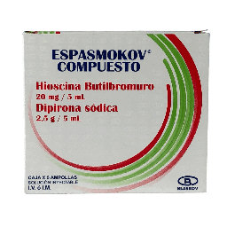 [7702896136940] Espasmokov Compuesto (Hioscina+Dipirona)20/2.5 Mg Solucion Inyectable Caja x 5 Ampollas (Blaskov)