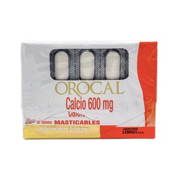 [7703038020097] Orocal Calcio 600mg Tabletas Masticables Caja x30 (Lebriut)