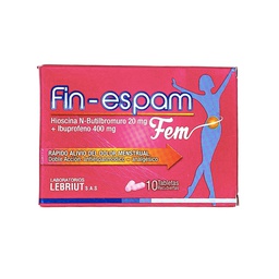 [7703038313038] Fin-Espam Fem(Hioscina N ButilBromuro+Ibuprofeno)20mg+400mg Caja x 10 Tabletas(Lebriut)
