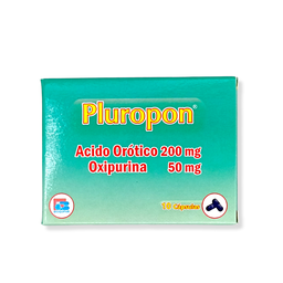 [7707019395266] ​​Pluropon (Acido Orotico+Oxipurina) 200/50 Mg Caja x 10 Tabletas (Bioquifar)
