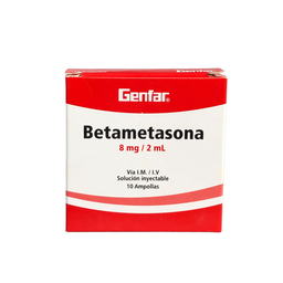 [7702605104291] Betametasona 8 Mg/2 Ml Solucion Inyectable Caja X 10 Und (Genfar)