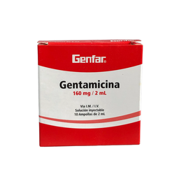 [7702605111442] Gentamicina 160 Mg/2Ml Solucion Inyectable Caja x 10 Ampollas Und (Genfar)